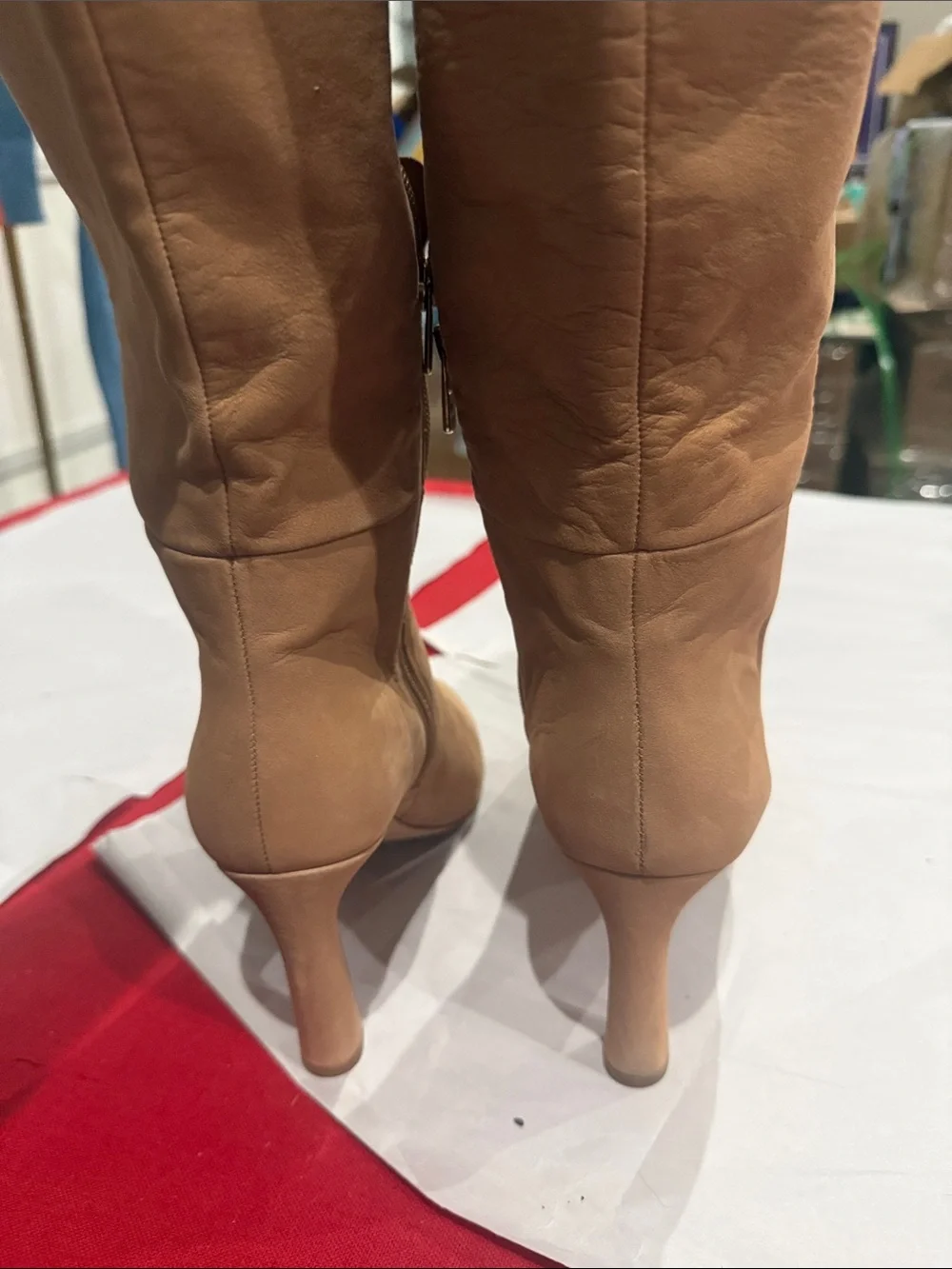 ANTONIO MELANI Tan Over-the-Knee Pointed Toe Heel Boots
